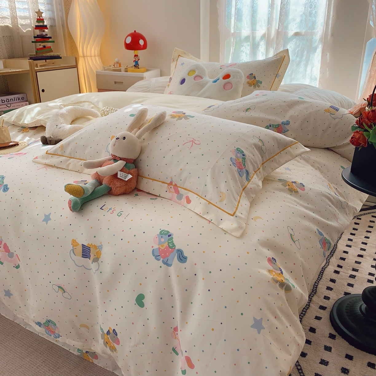 91家纺网 家纺一手货源 找家纺 莱豫家纺 2025新款小清新全棉纯棉四件套 小飞马