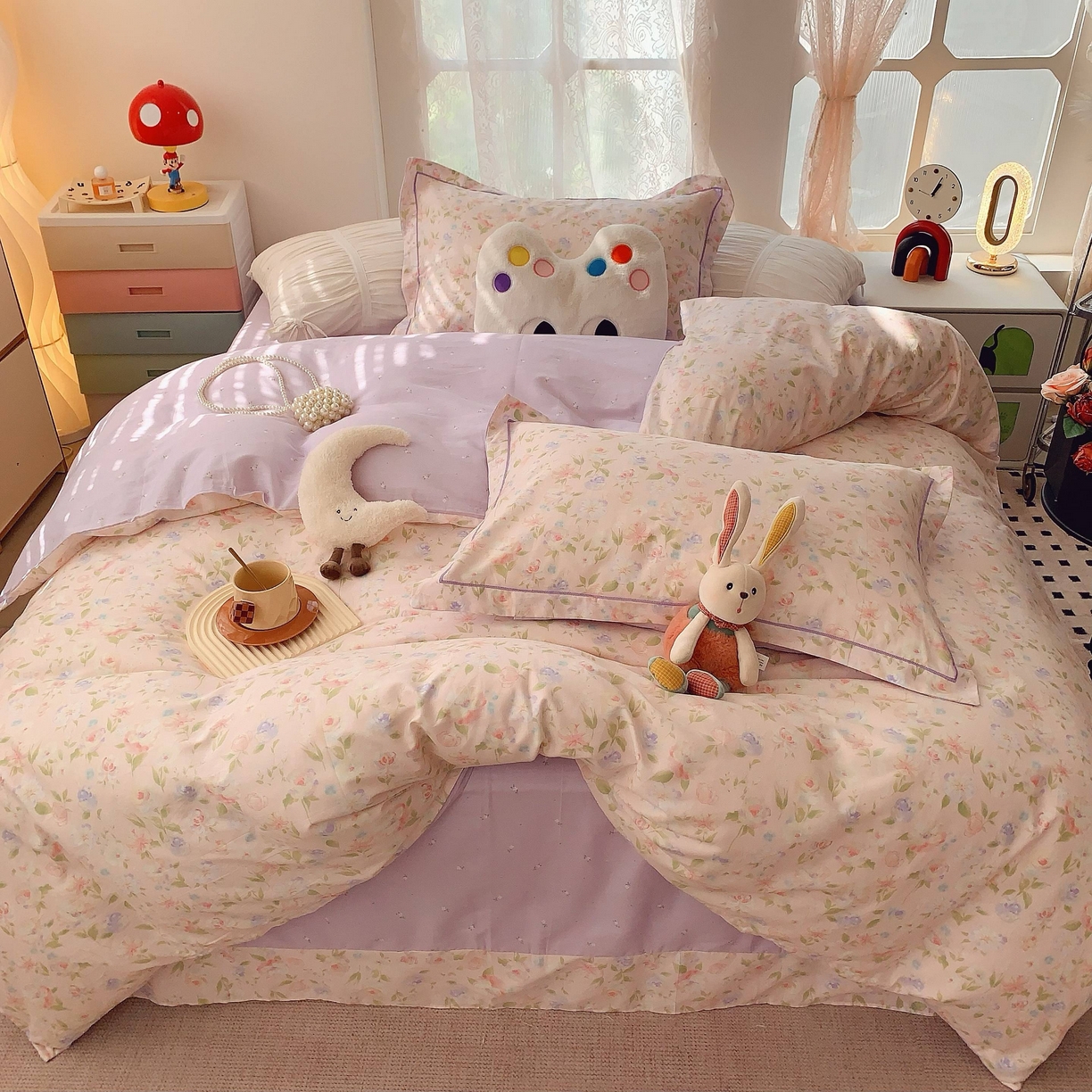 91家纺网 家纺一手货源 找家纺 莱豫家纺 2025新款小清新全棉纯棉四件套 甜橘