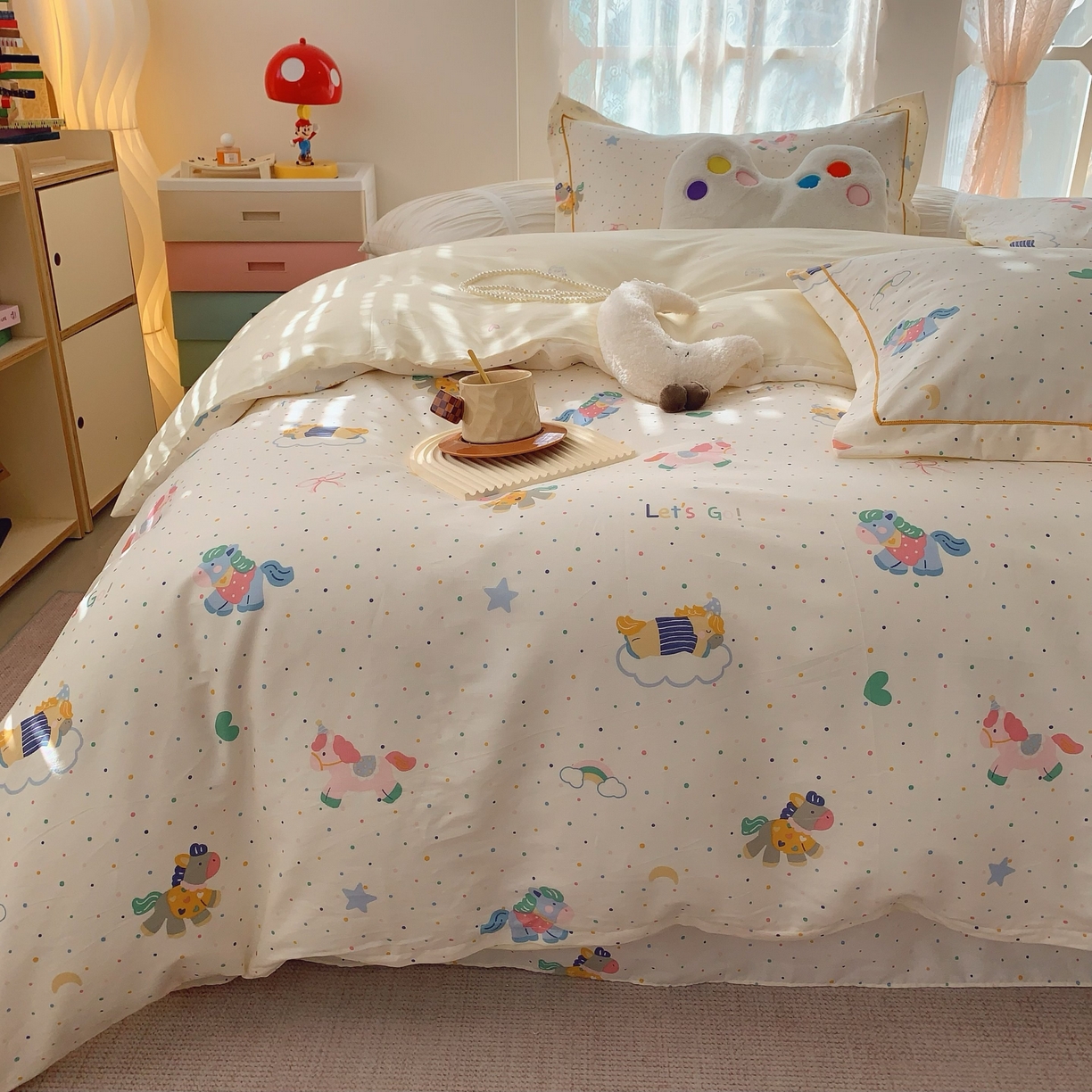 91家纺网 家纺一手货源 找家纺 莱豫家纺 2025新款小清新全棉纯棉四件套 小飞马