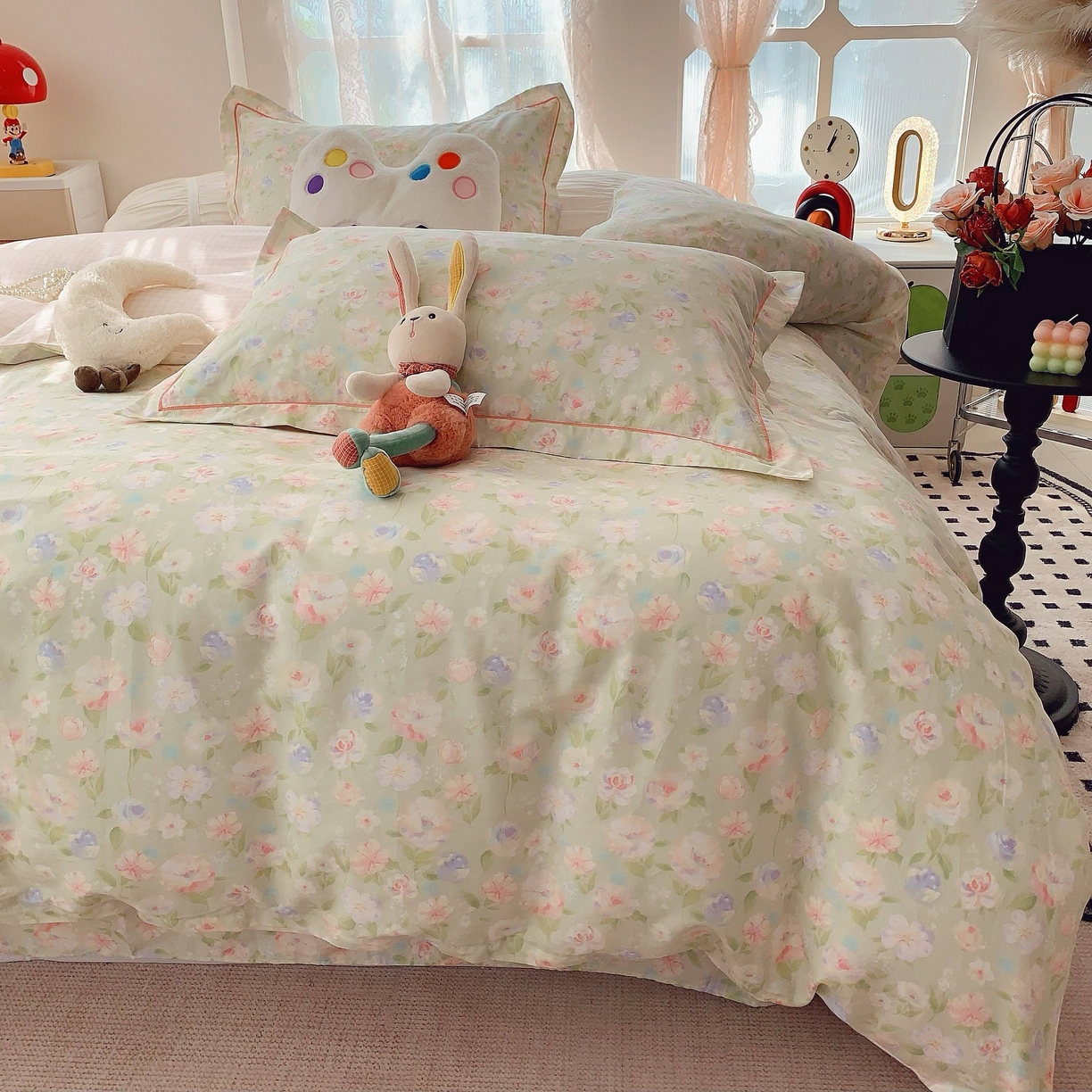 91家纺网 家纺一手货源 找家纺 莱豫家纺 2025新款小清新全棉纯棉四件套 小小花园