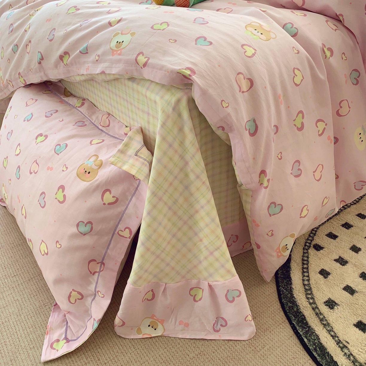 91家纺网 家纺一手货源 找家纺 莱豫家纺 2025新款小清新全棉纯棉四件套 爱心豹纹