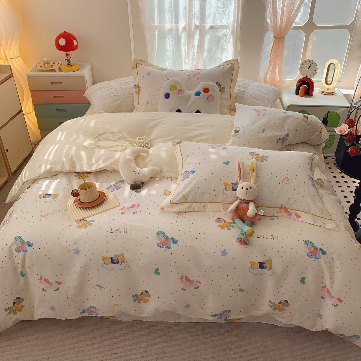 91家纺网 家纺一手货源 找家纺 莱豫家纺 2025新款小清新全棉纯棉四件套 小飞马