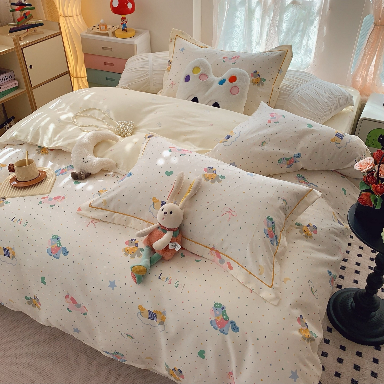 91家纺网 家纺一手货源 找家纺 莱豫家纺 2025新款小清新全棉纯棉四件套 小飞马