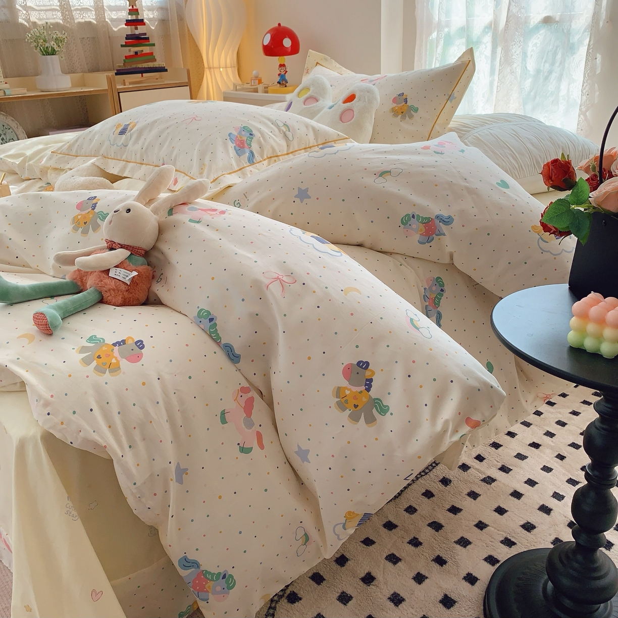 91家纺网 家纺一手货源 找家纺 莱豫家纺 2025新款小清新全棉纯棉四件套 小飞马