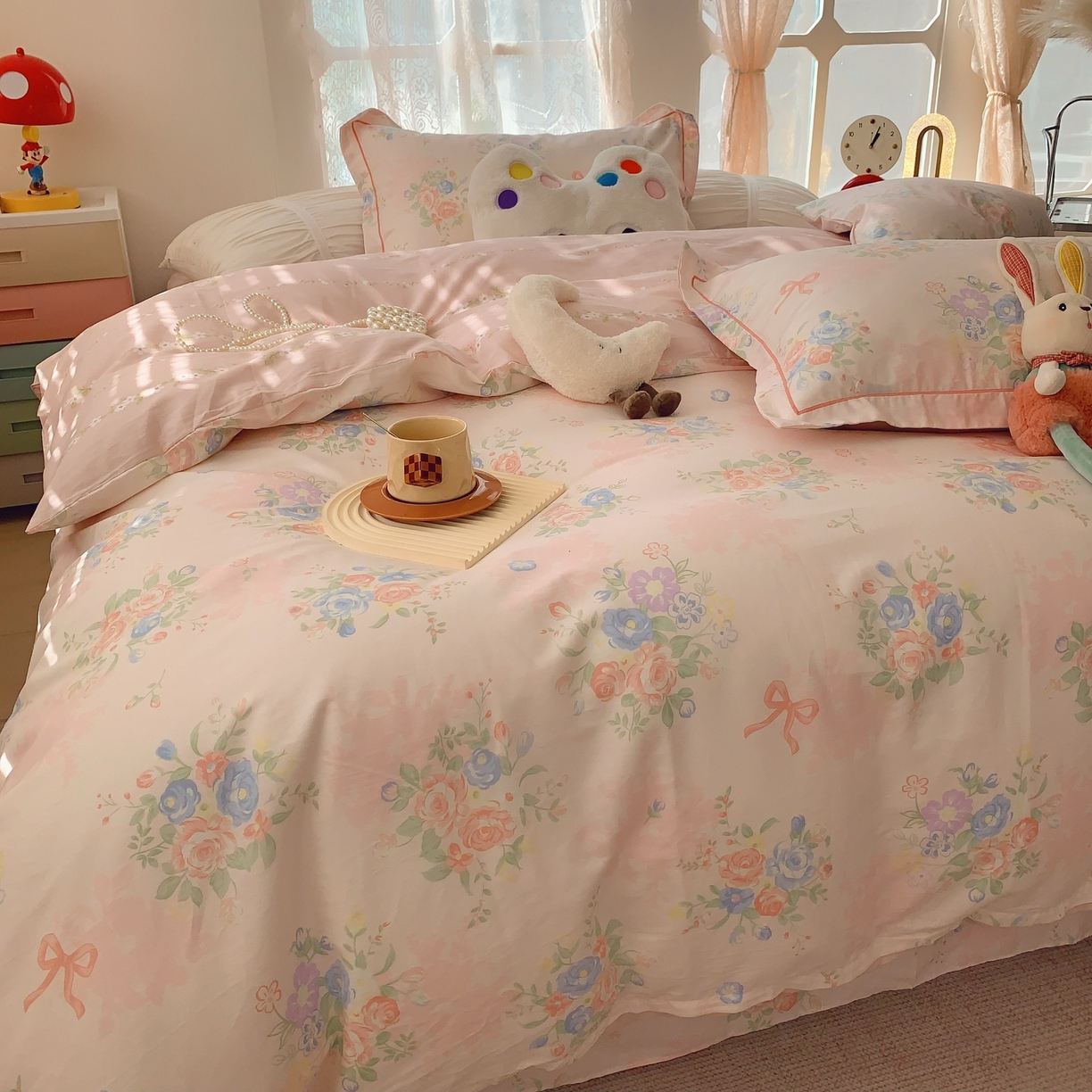 91家纺网 家纺一手货源 找家纺 莱豫家纺 2025新款小清新全棉纯棉四件套 白薇