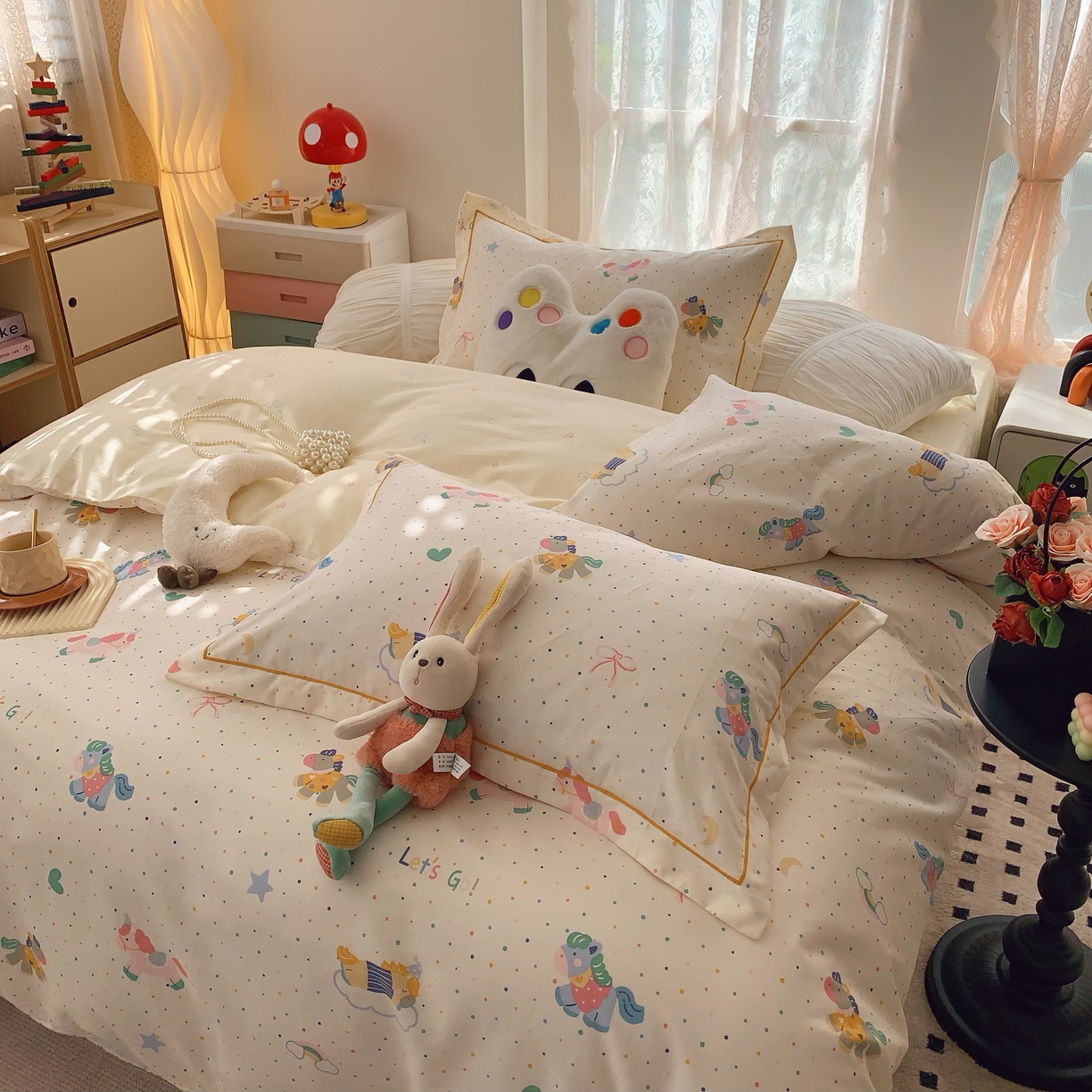 91家纺网 家纺一手货源 找家纺 莱豫家纺 2025新款小清新全棉纯棉四件套 小飞马