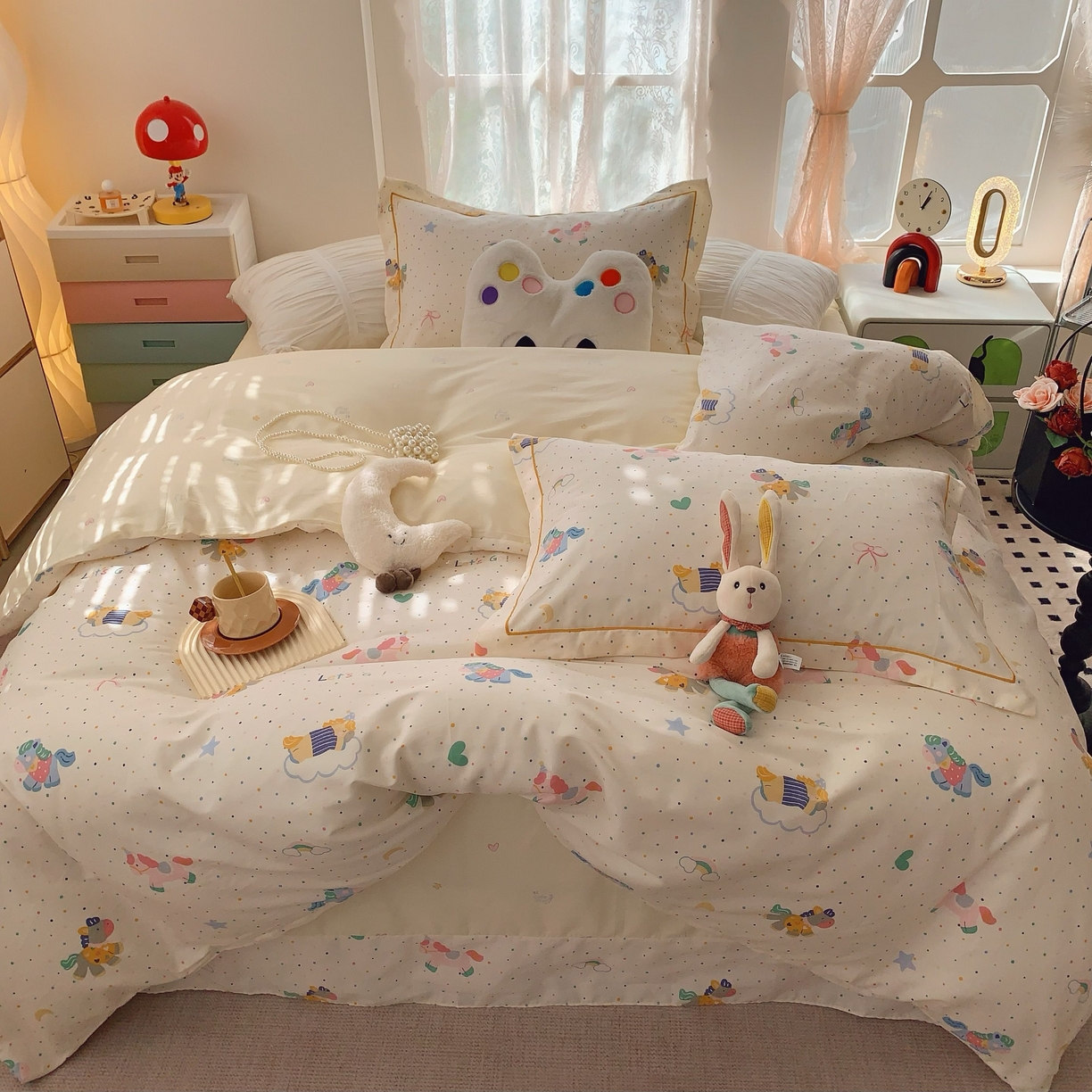 91家纺网 家纺一手货源 找家纺 莱豫家纺 2025新款小清新全棉纯棉四件套 小飞马