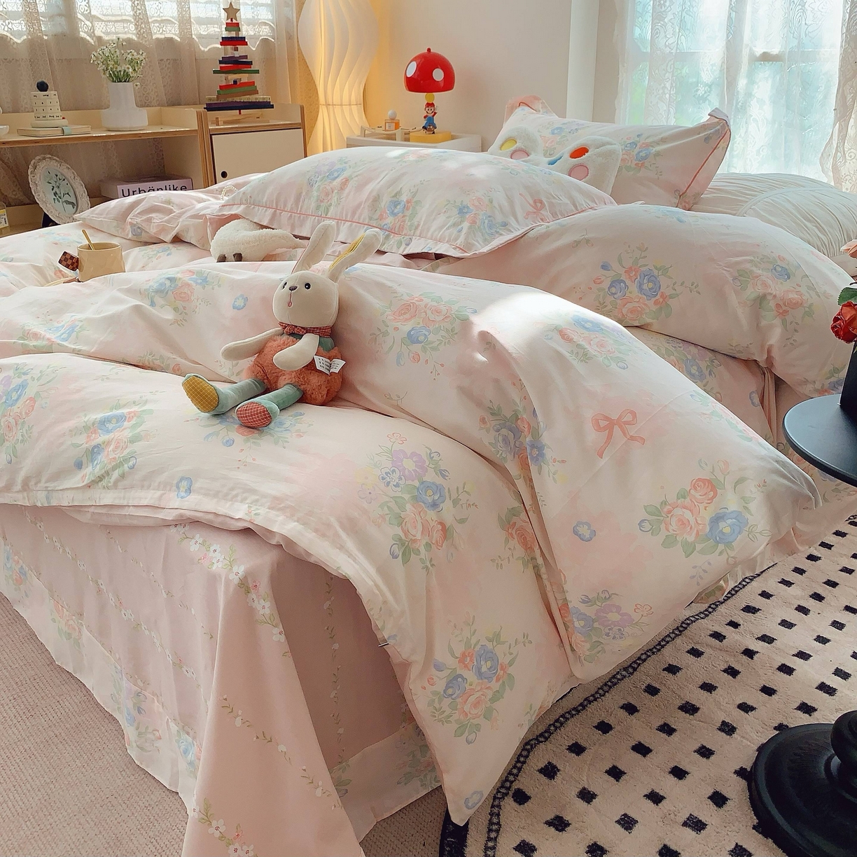 91家纺网 家纺一手货源 找家纺 莱豫家纺 2025新款小清新全棉纯棉四件套 白薇