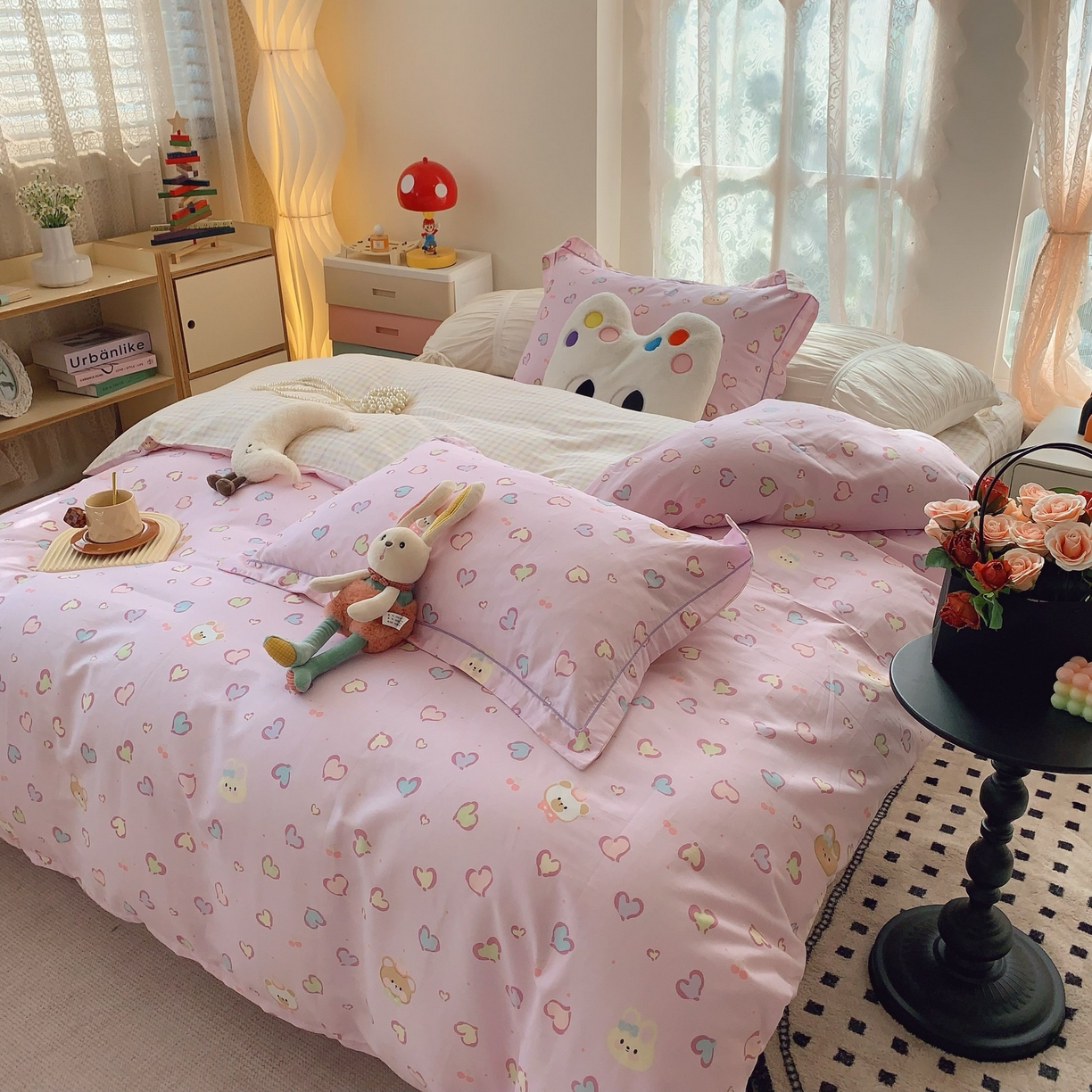 91家纺网 家纺一手货源 找家纺 莱豫家纺 2025新款小清新全棉纯棉四件套 爱心豹纹