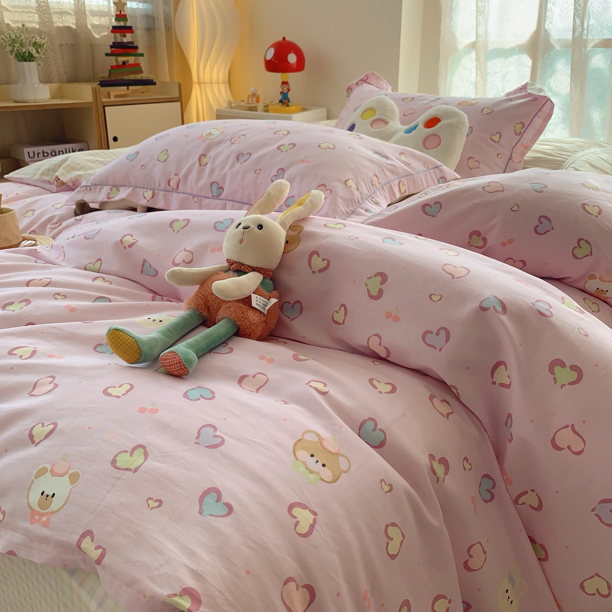 91家纺网 家纺一手货源 找家纺 莱豫家纺 2025新款小清新全棉纯棉四件套 爱心豹纹