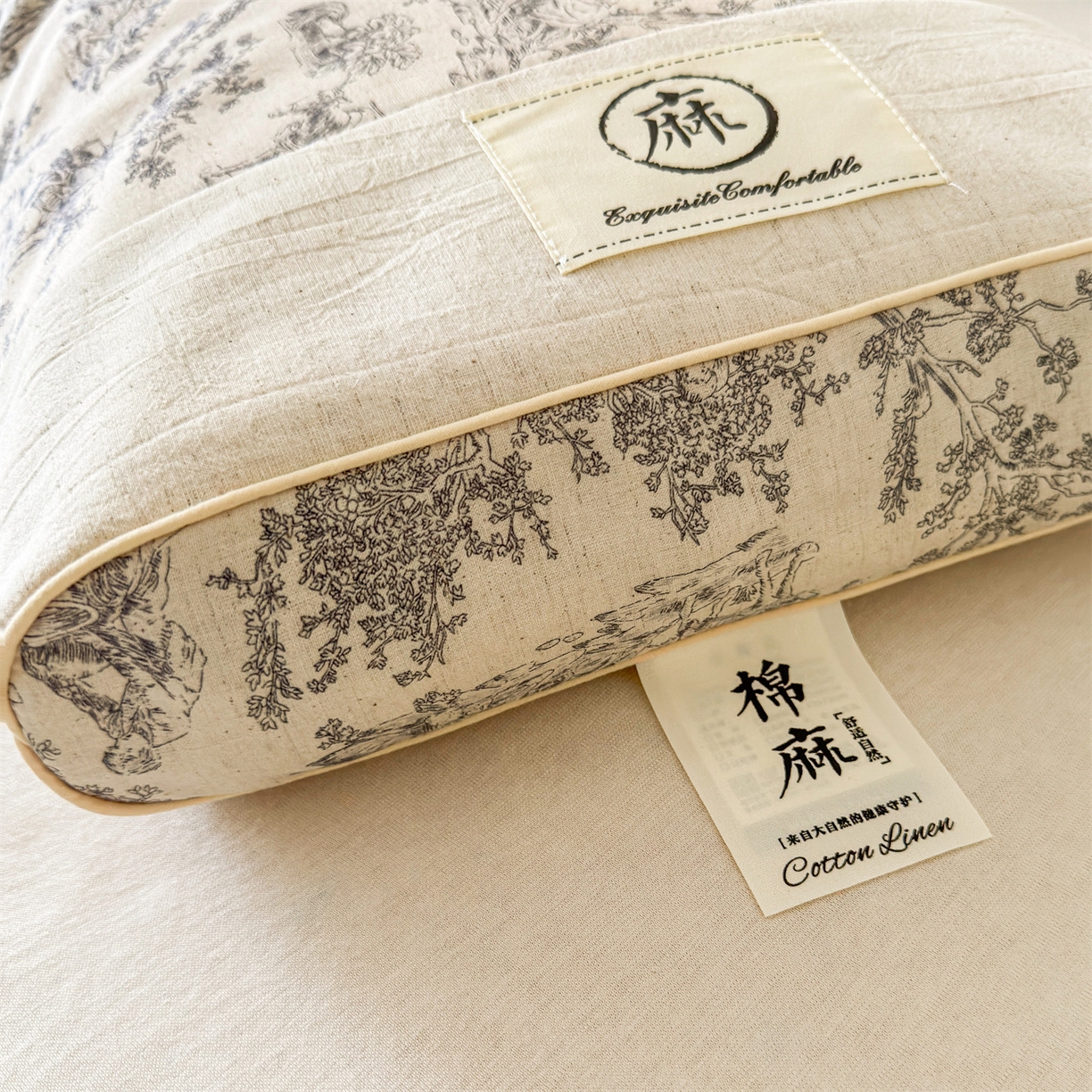 91家纺网 家纺一手货源 找家纺 麦肯锡 2025新款棉麻古朴荞麦助眠枕  枕头枕芯 田园灰/只