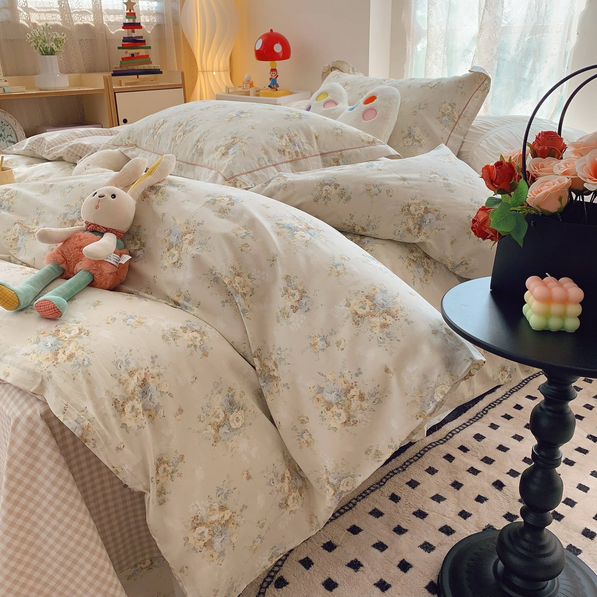 91家纺网 家纺一手货源 找家纺 莱豫家纺 2025新款小清新全棉纯棉四件套 锦绣咖