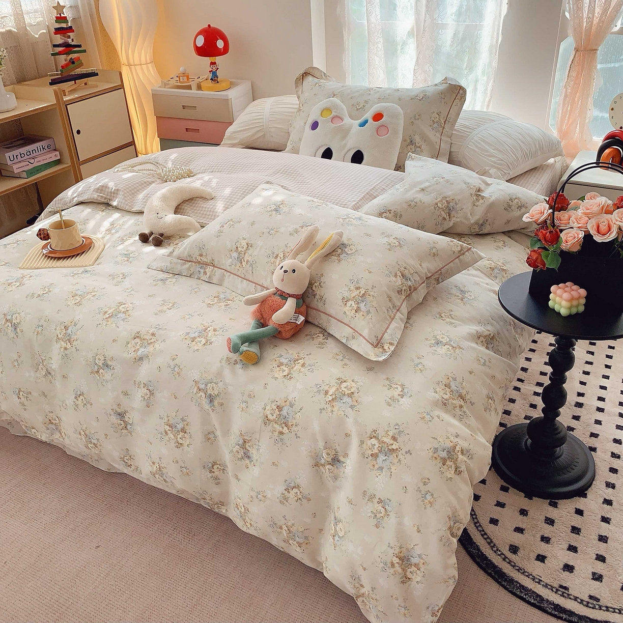 91家纺网 家纺一手货源 找家纺 莱豫家纺 2025新款小清新全棉纯棉四件套 锦绣咖