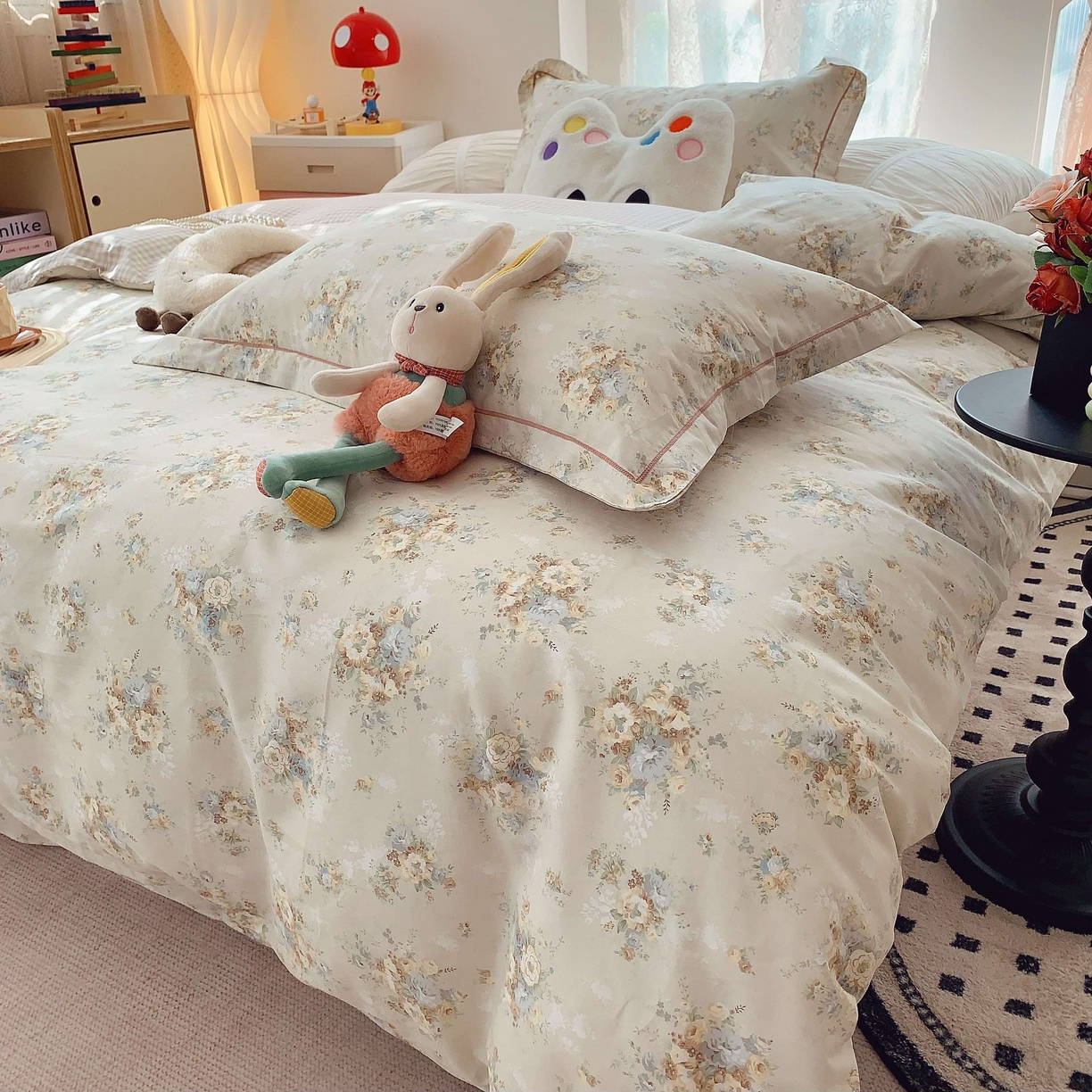 91家纺网 家纺一手货源 找家纺 莱豫家纺 2025新款小清新全棉纯棉四件套 锦绣咖