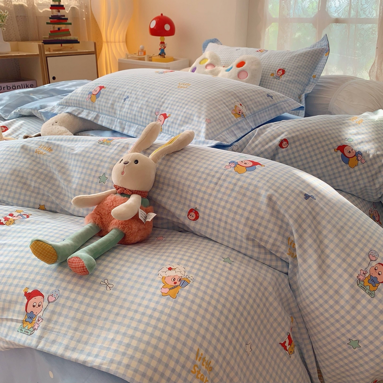 91家纺网 家纺一手货源 找家纺 莱豫家纺 2025新款小清新全棉纯棉四件套 星星人蓝