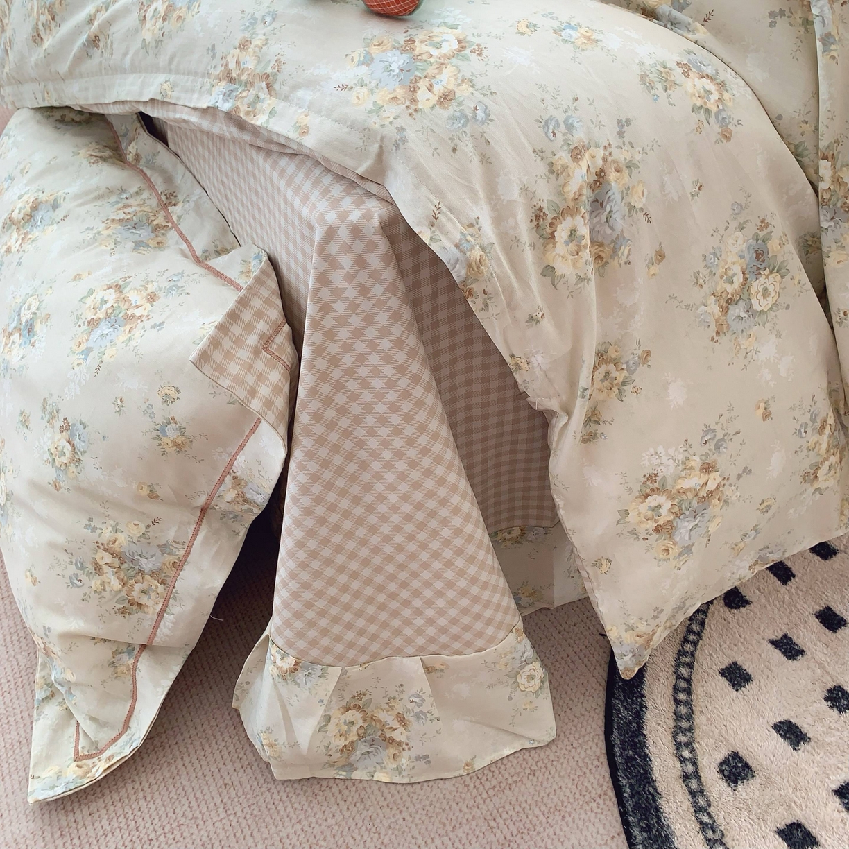 91家纺网 家纺一手货源 找家纺 莱豫家纺 2025新款小清新全棉纯棉四件套 锦绣咖