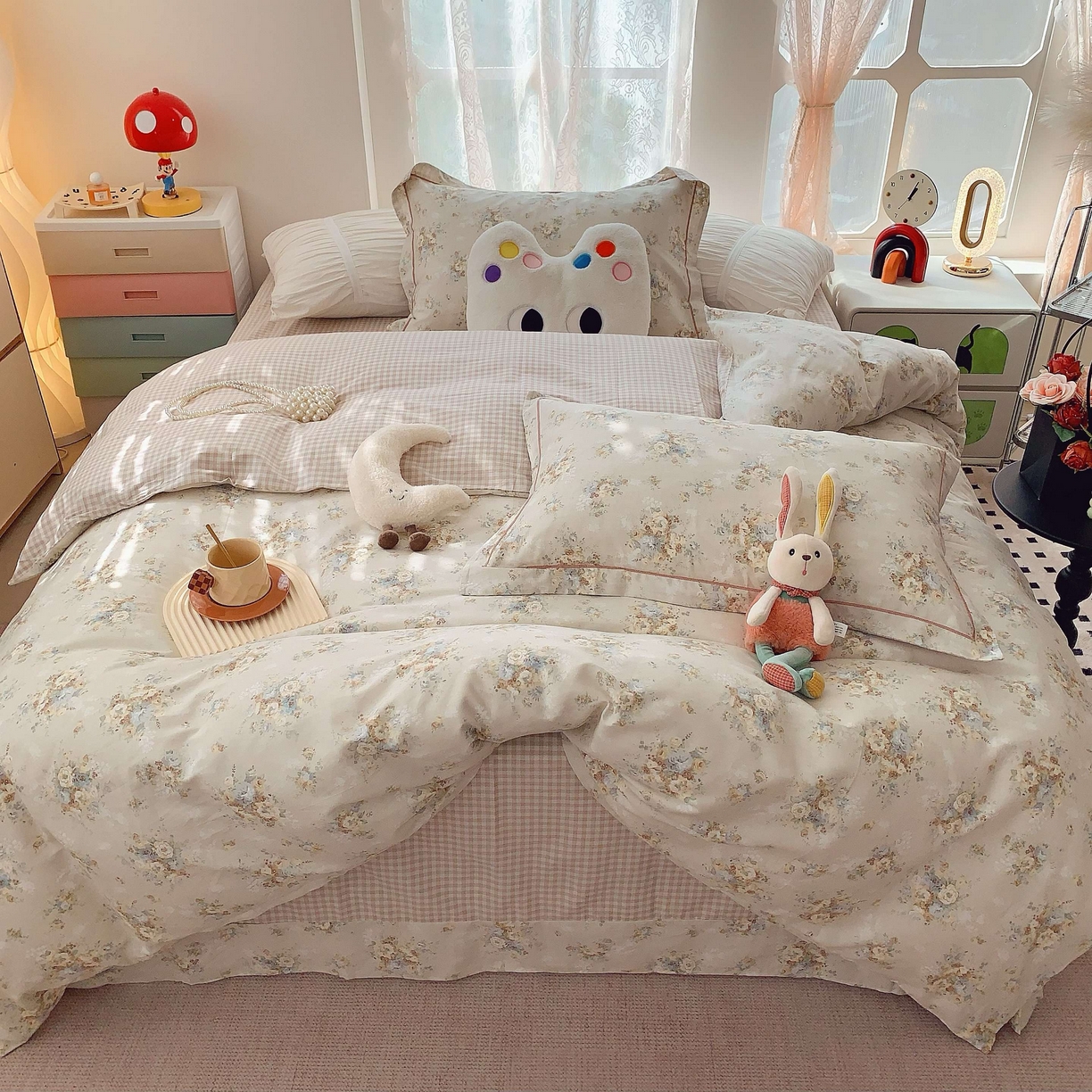 91家纺网 家纺一手货源 找家纺 莱豫家纺 2025新款小清新全棉纯棉四件套 锦绣咖