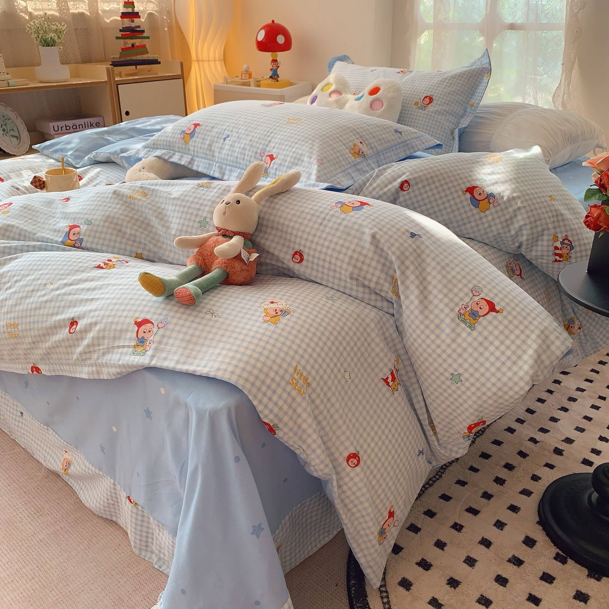 91家纺网 家纺一手货源 找家纺 莱豫家纺 2025新款小清新全棉纯棉四件套 星星人蓝