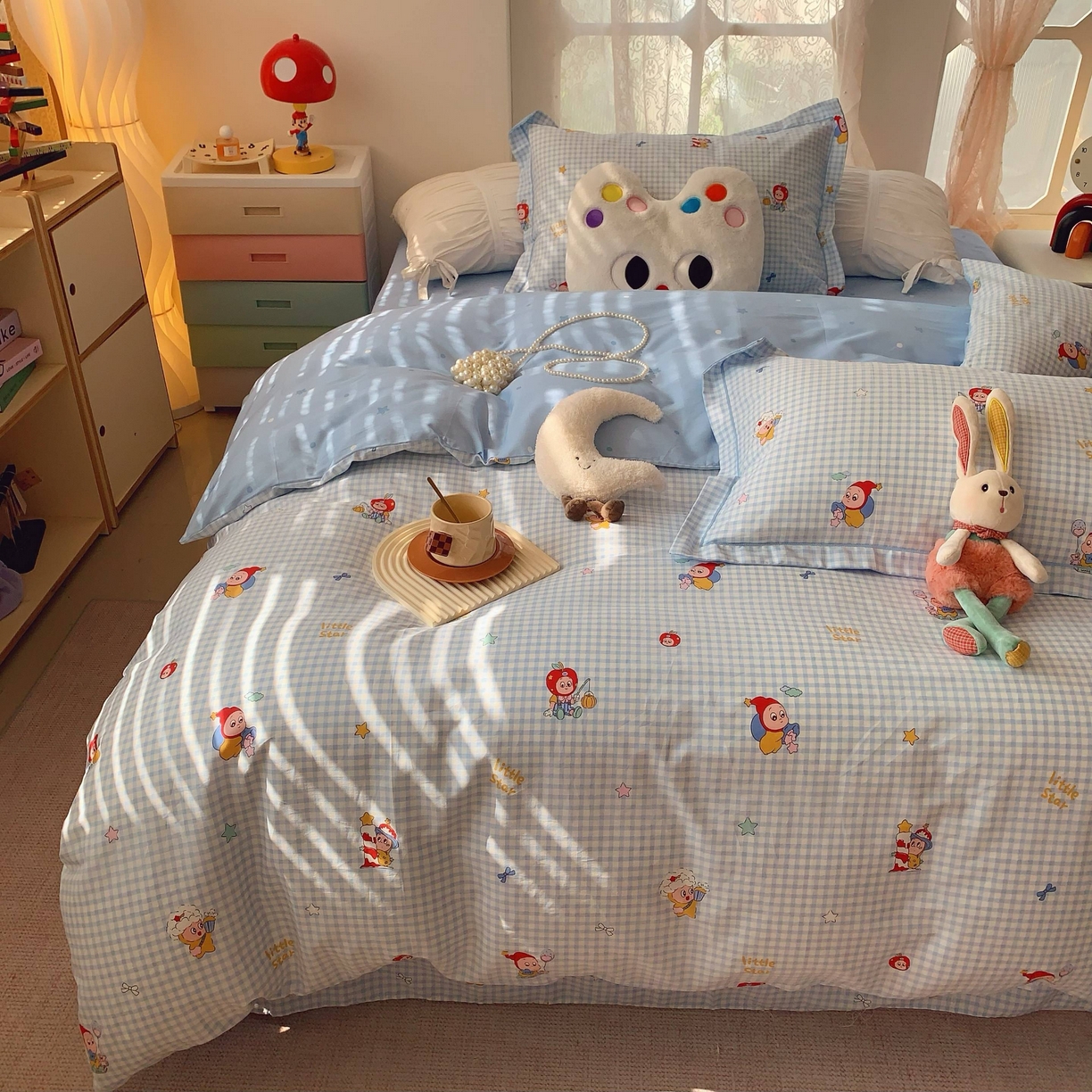 莱豫家纺 2025新款小清新全棉纯棉四件套 星星人蓝