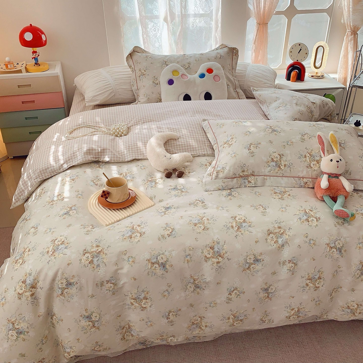 91家纺网 家纺一手货源 找家纺 莱豫家纺 2025新款小清新全棉纯棉四件套 锦绣咖