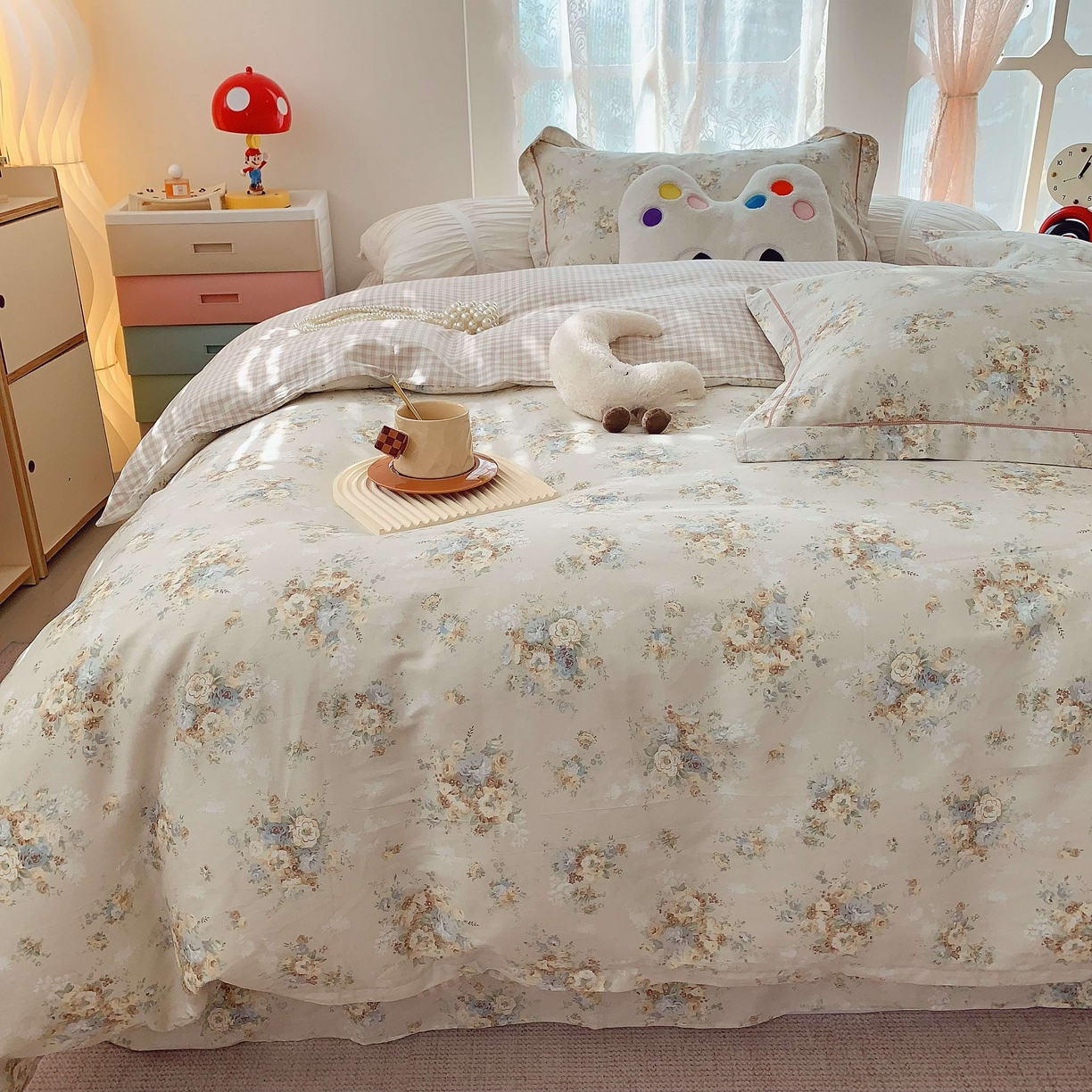 91家纺网 家纺一手货源 找家纺 莱豫家纺 2025新款小清新全棉纯棉四件套 锦绣咖