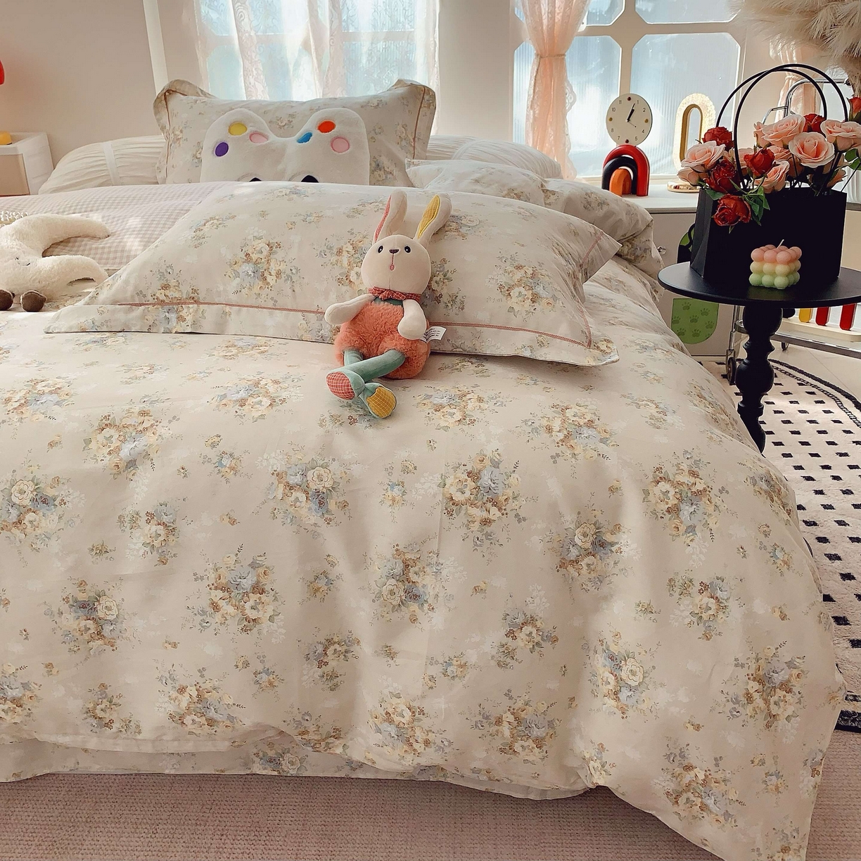 91家纺网 家纺一手货源 找家纺 莱豫家纺 2025新款小清新全棉纯棉四件套 锦绣咖