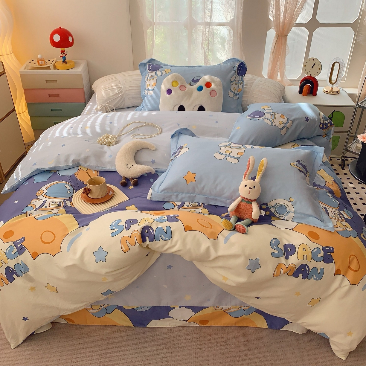 91家纺网 家纺一手货源 找家纺 莱豫家纺 2025新款小清新全棉纯棉四件套 太空超人