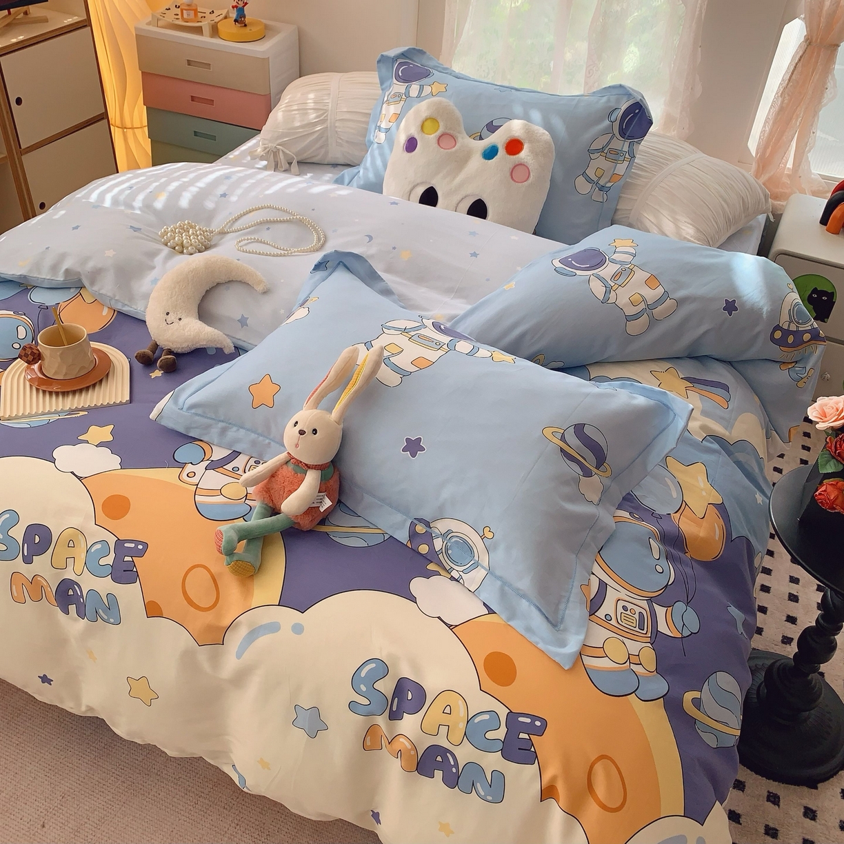 91家纺网 家纺一手货源 找家纺 莱豫家纺 2025新款小清新全棉纯棉四件套 太空超人