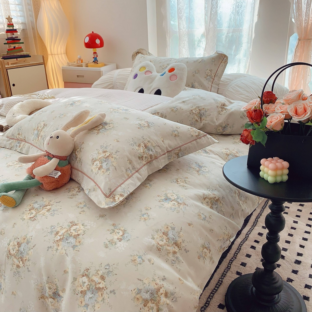 91家纺网 家纺一手货源 找家纺 莱豫家纺 2025新款小清新全棉纯棉四件套 锦绣咖