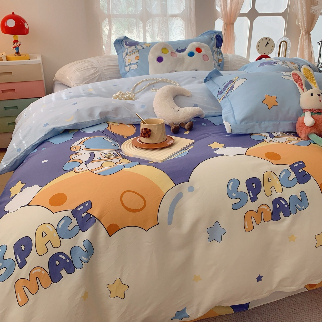 91家纺网 家纺一手货源 找家纺 莱豫家纺 2025新款小清新全棉纯棉四件套 太空超人