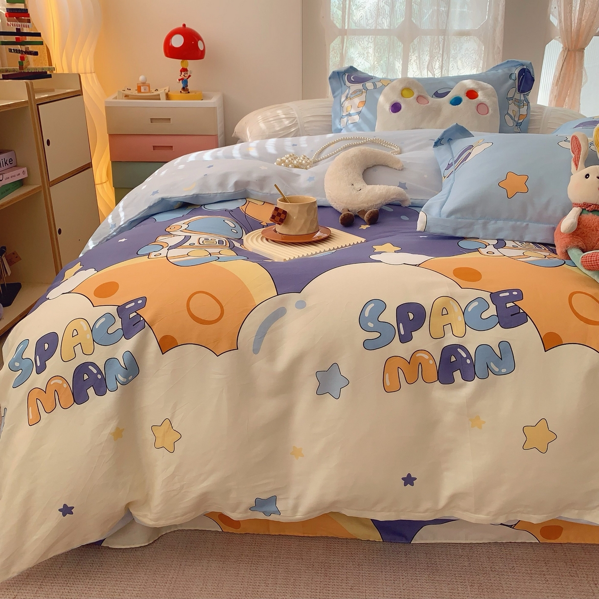 91家纺网 家纺一手货源 找家纺 莱豫家纺 2025新款小清新全棉纯棉四件套 太空超人