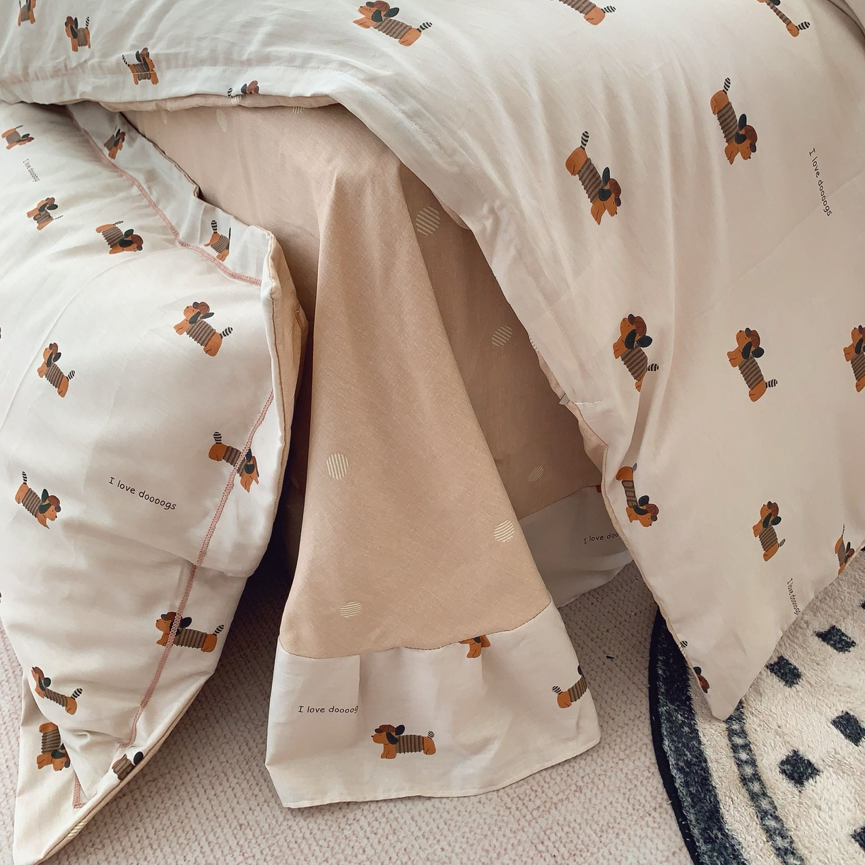 91家纺网 家纺一手货源 找家纺 莱豫家纺 2025新款小清新全棉纯棉四件套 可爱狗狗咖