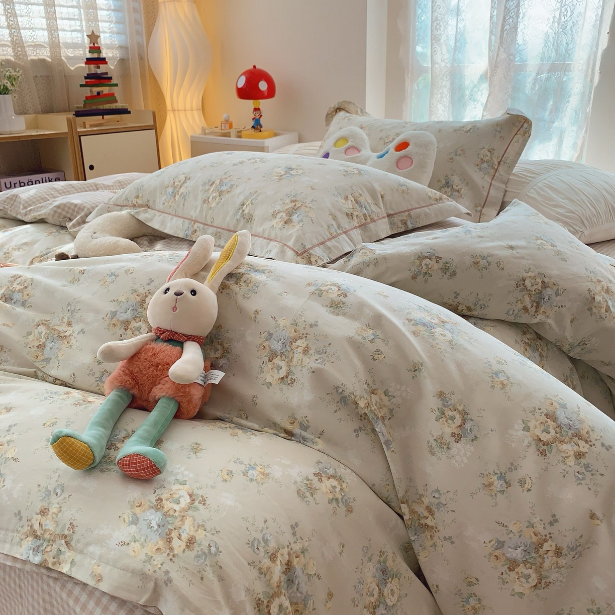 91家纺网 家纺一手货源 找家纺 莱豫家纺 2025新款小清新全棉纯棉四件套 锦绣咖