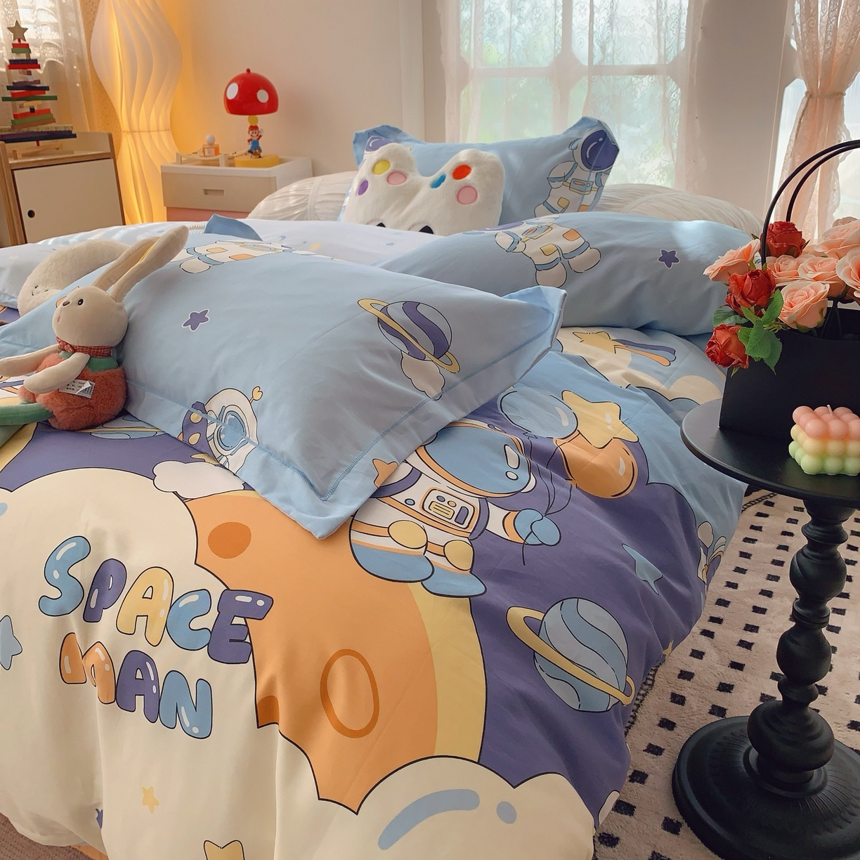 91家纺网 家纺一手货源 找家纺 莱豫家纺 2025新款小清新全棉纯棉四件套 太空超人