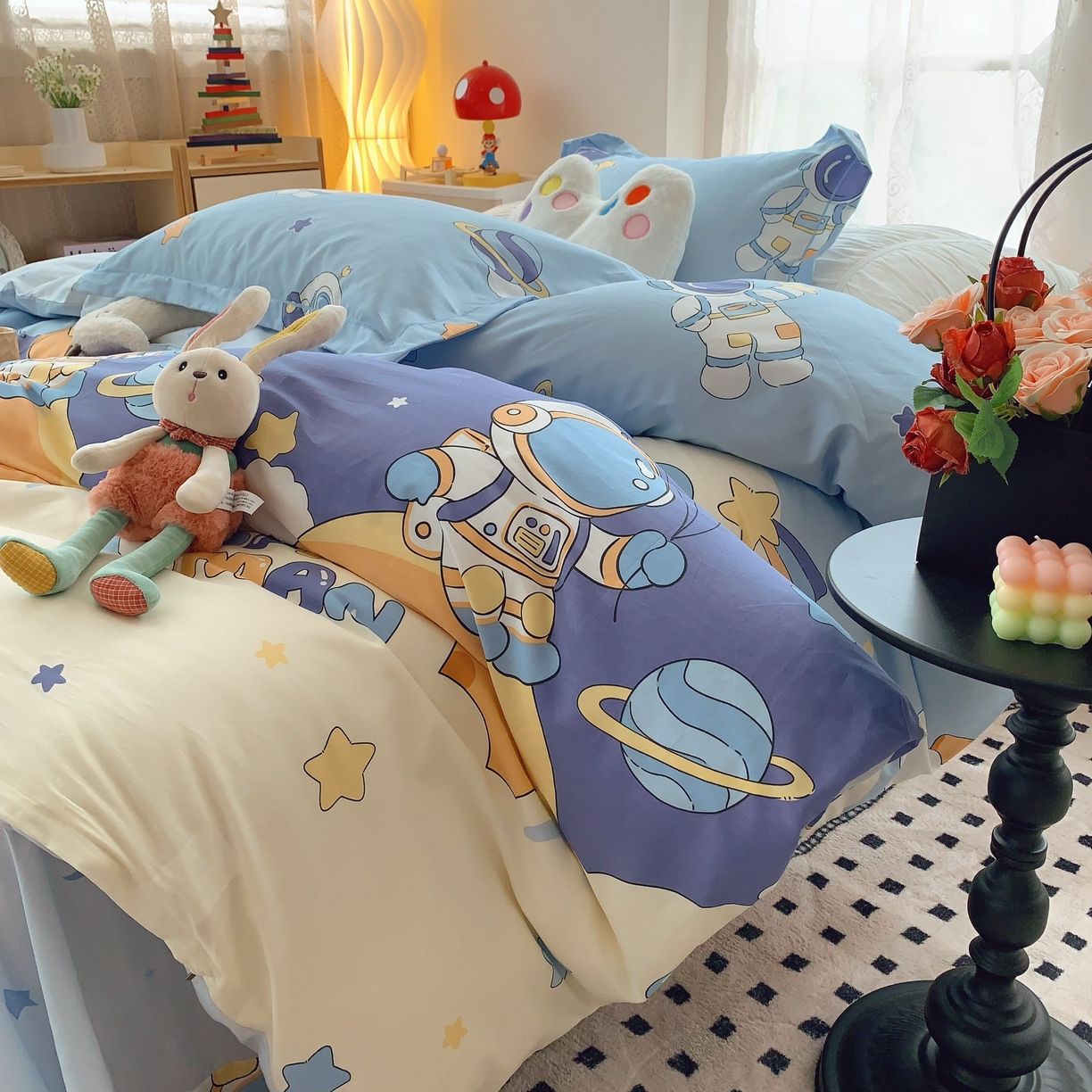 91家纺网 家纺一手货源 找家纺 莱豫家纺 2025新款小清新全棉纯棉四件套 太空超人