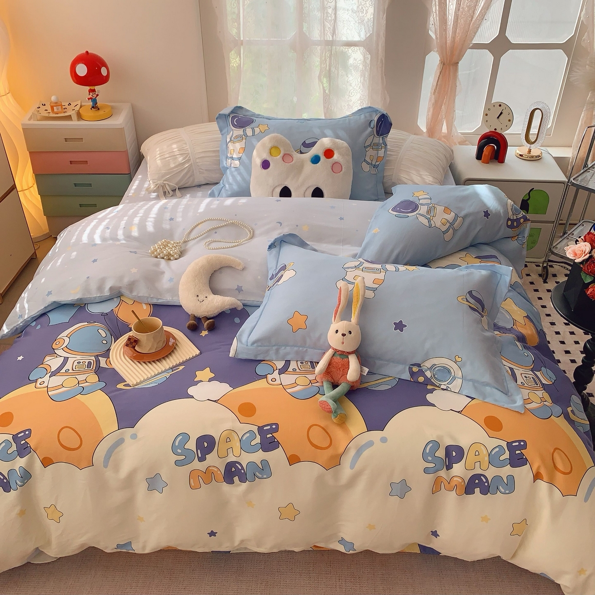 91家纺网 家纺一手货源 找家纺 莱豫家纺 2025新款小清新全棉纯棉四件套 太空超人