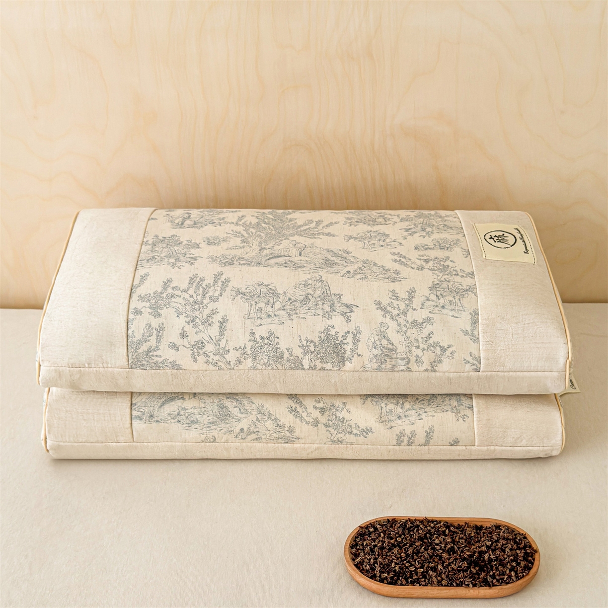 91家纺网 家纺一手货源 找家纺 麦肯锡 2025新款棉麻古朴荞麦助眠枕  枕头枕芯 田园蓝/只