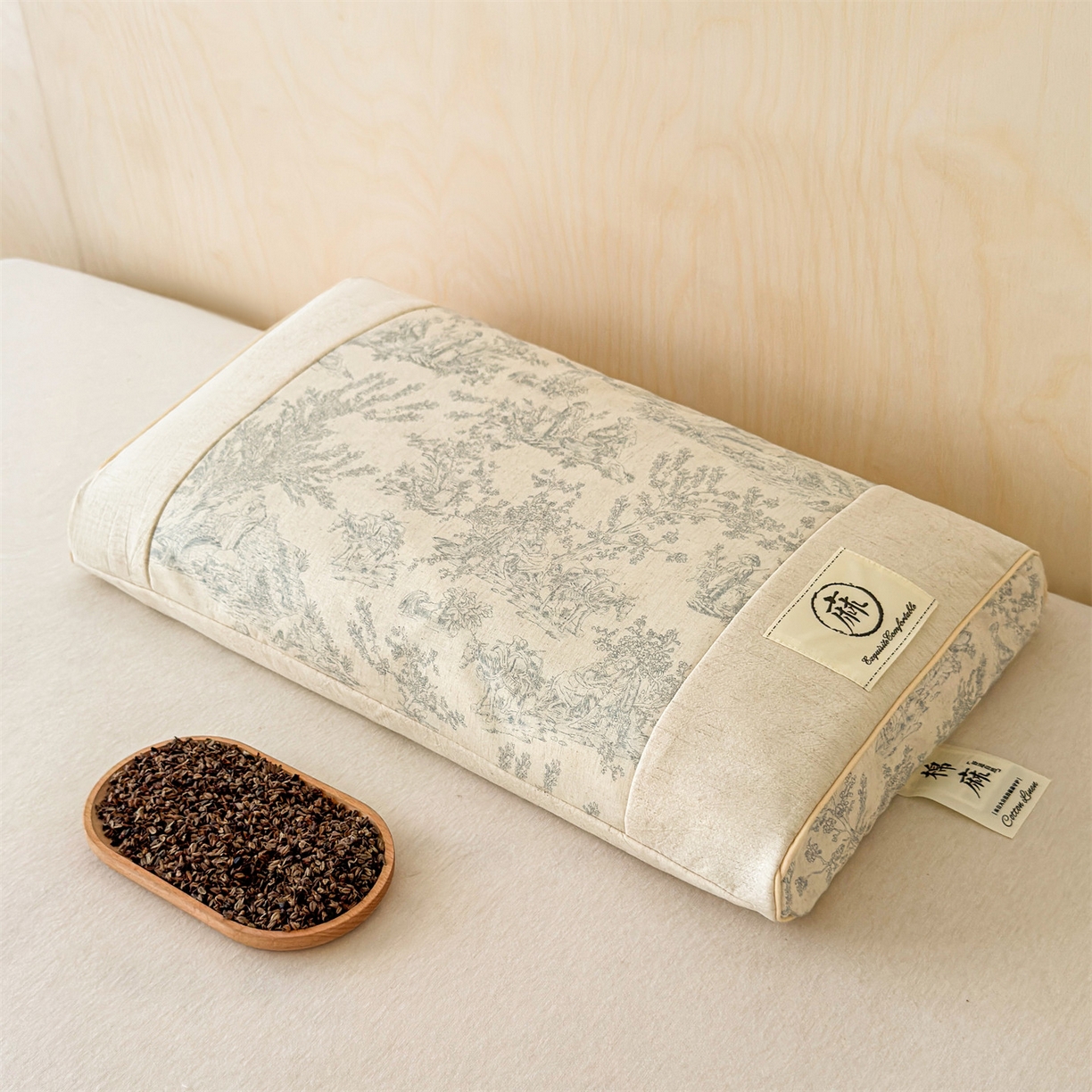 91家纺网 家纺一手货源 找家纺 麦肯锡 2025新款棉麻古朴荞麦助眠枕  枕头枕芯 田园蓝/只