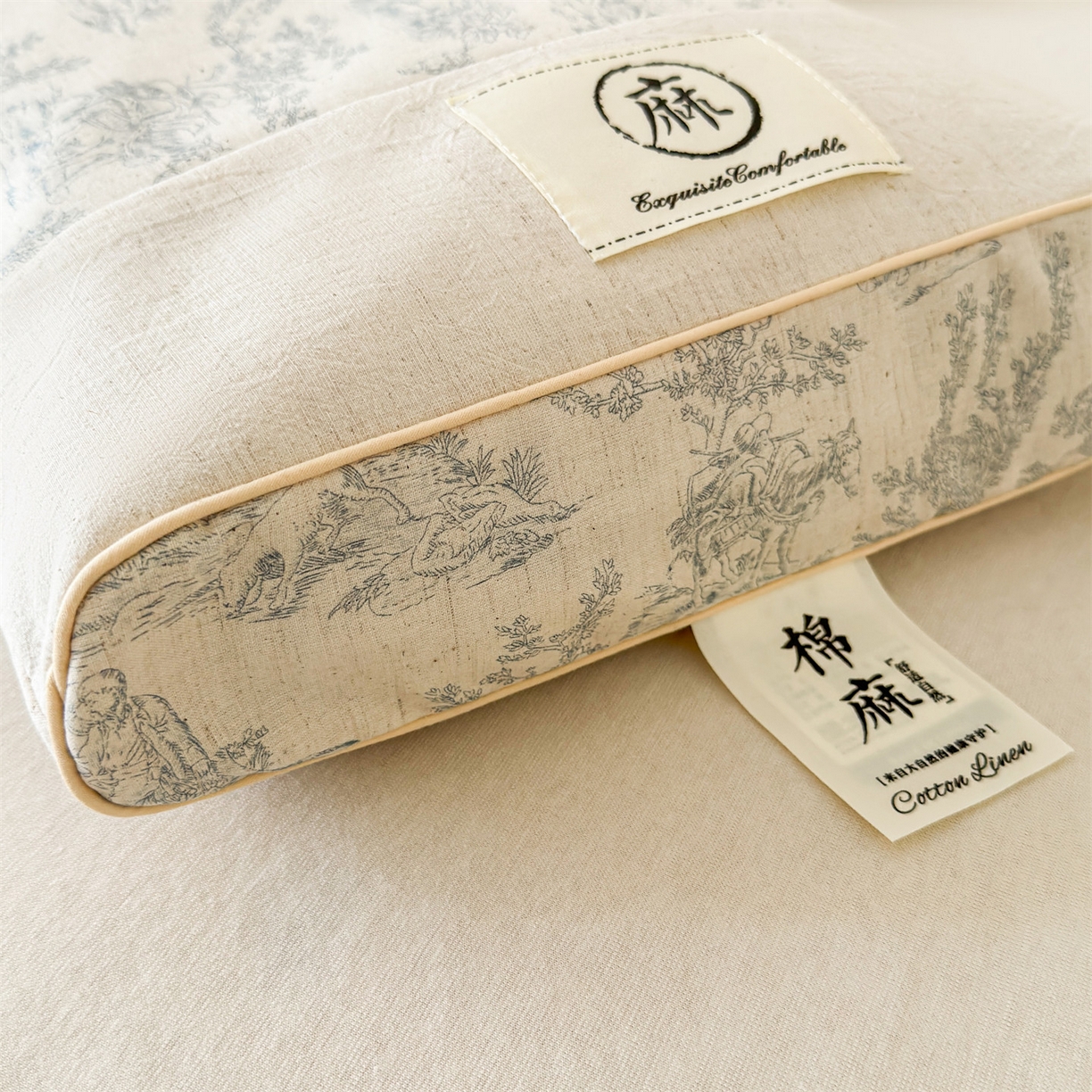 91家纺网 家纺一手货源 找家纺 麦肯锡 2025新款棉麻古朴荞麦助眠枕  枕头枕芯 田园蓝/只