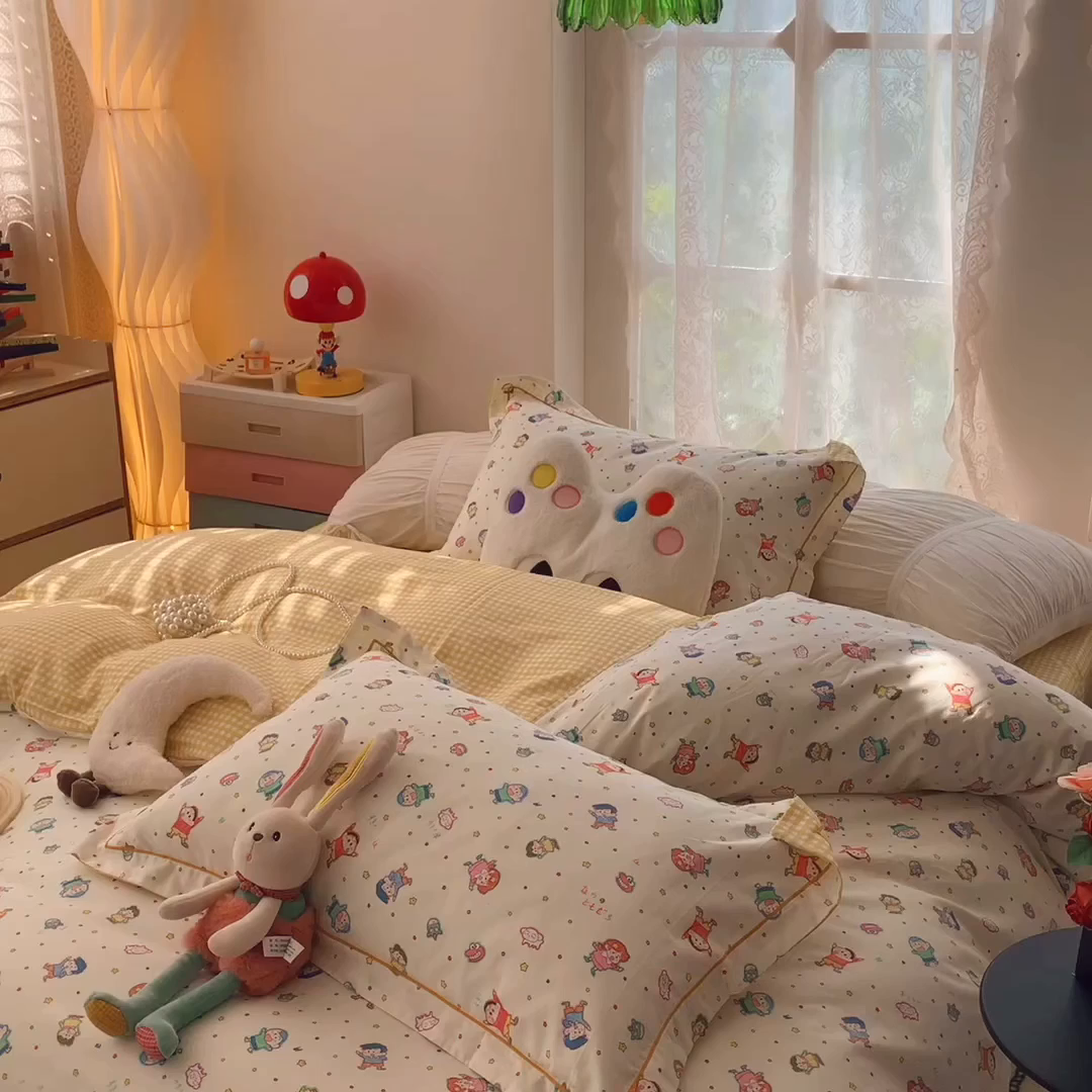 91家纺网 家纺一手货源 找家纺 莱豫家纺 2025新款小清新全棉纯棉四件套 童年