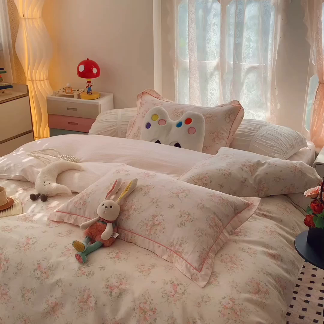 91家纺网 家纺一手货源 找家纺 莱豫家纺 2025新款小清新全棉纯棉四件套 锦绣米