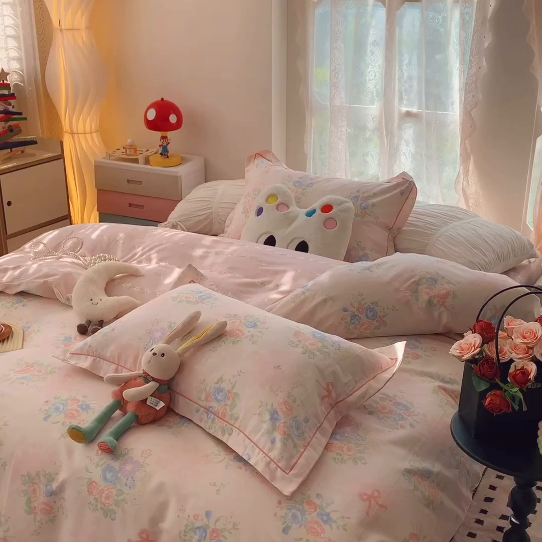 91家纺网 家纺一手货源 找家纺 莱豫家纺 2025新款小清新全棉纯棉四件套 白薇