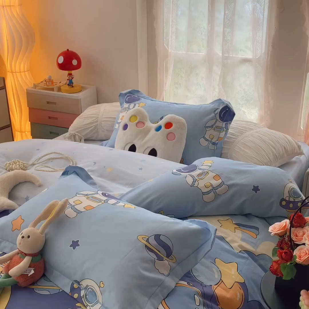 91家纺网 家纺一手货源 找家纺 莱豫家纺 2025新款小清新全棉纯棉四件套 太空超人