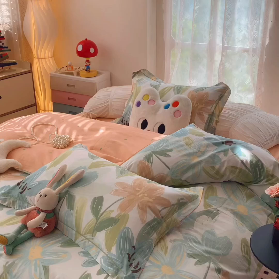 91家纺网 家纺一手货源 找家纺 莱豫家纺 2025新款小清新全棉纯棉四件套 雅蔓