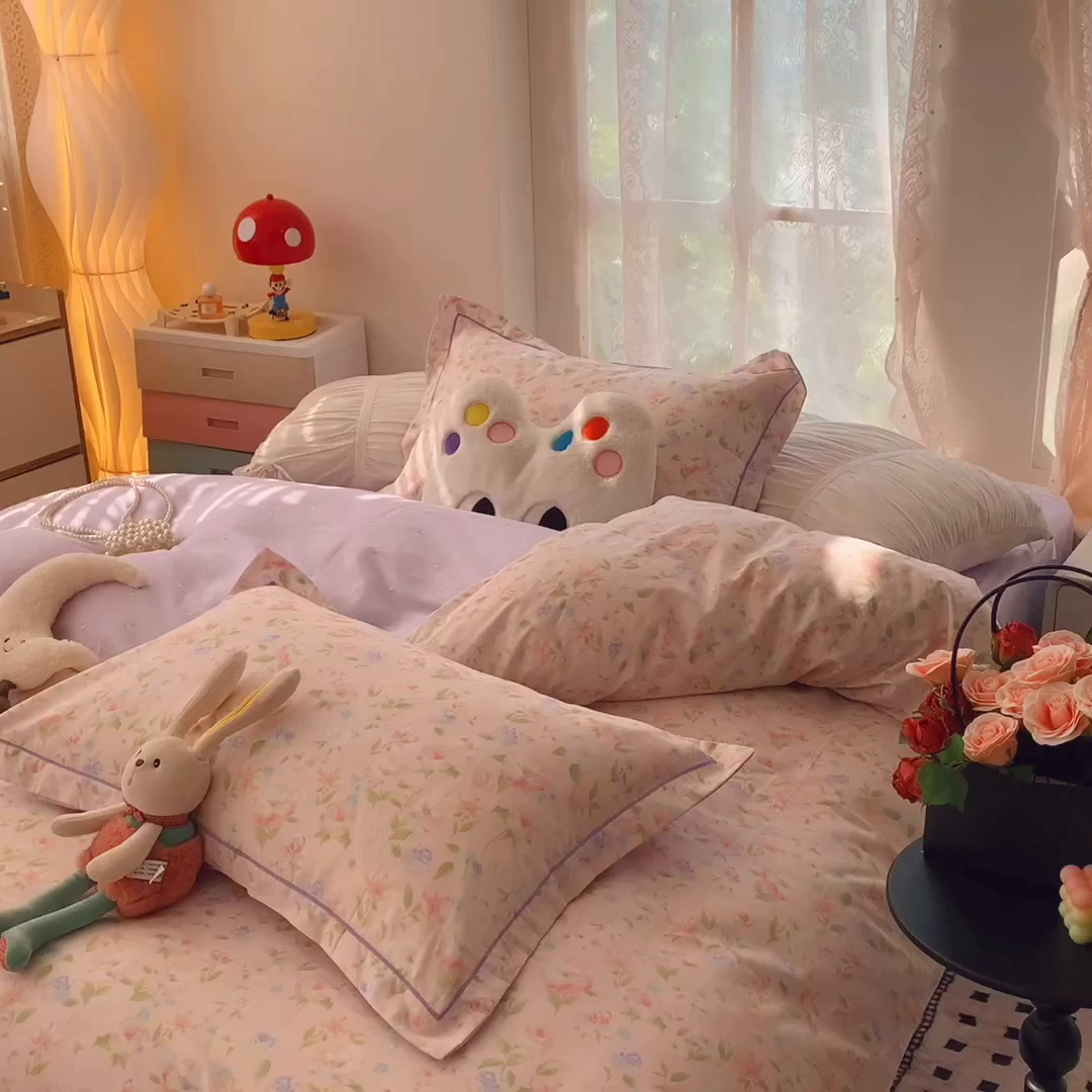 91家纺网 家纺一手货源 找家纺 莱豫家纺 2025新款小清新全棉纯棉四件套 甜橘