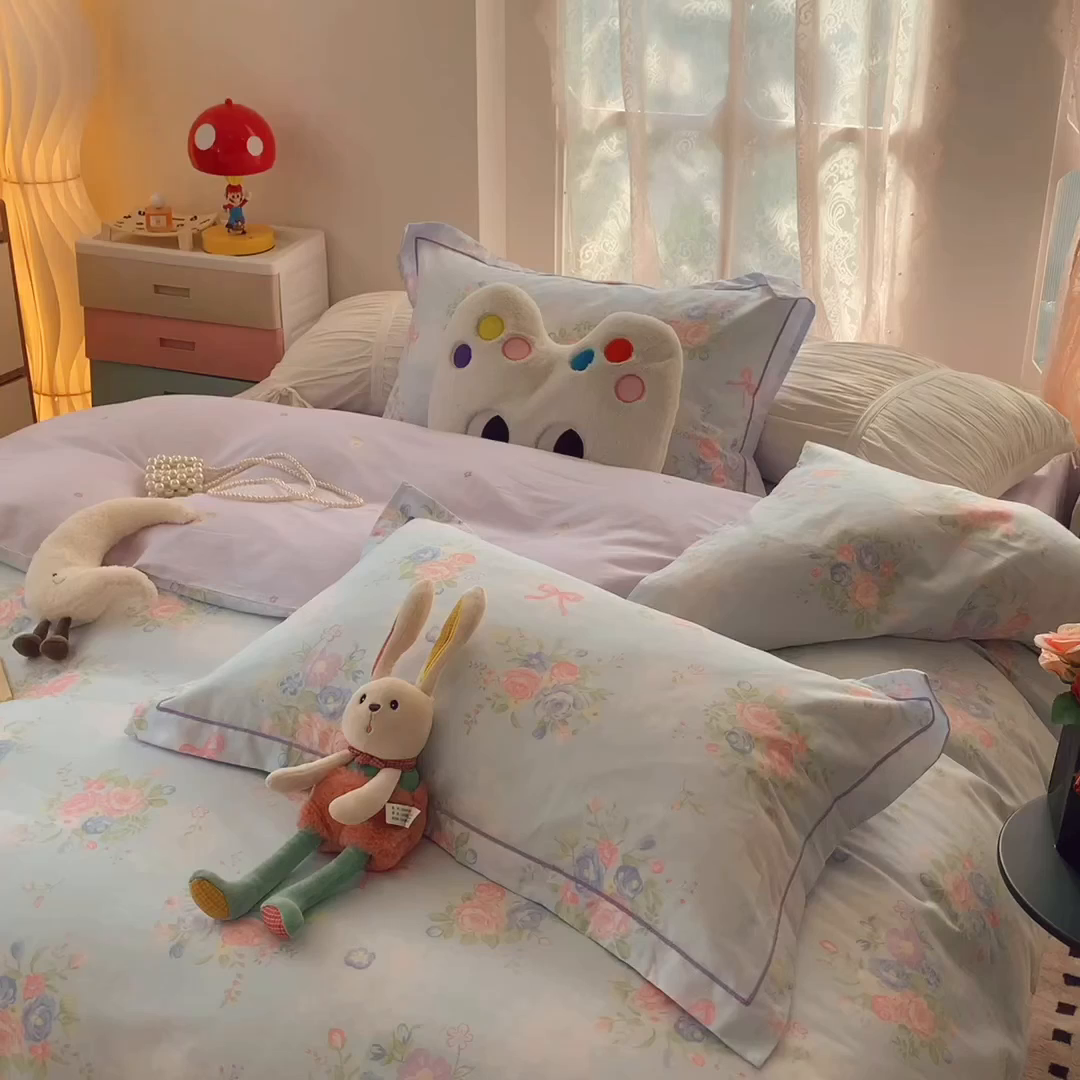 91家纺网 家纺一手货源 找家纺 莱豫家纺 2025新款小清新全棉纯棉四件套 春黛