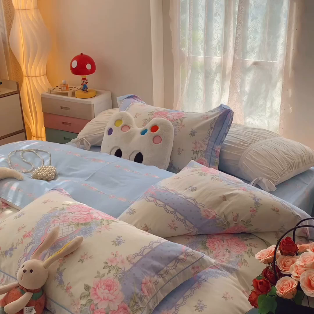 91家纺网 家纺一手货源 找家纺 莱豫家纺 2025新款小清新全棉纯棉四件套 仙本娜