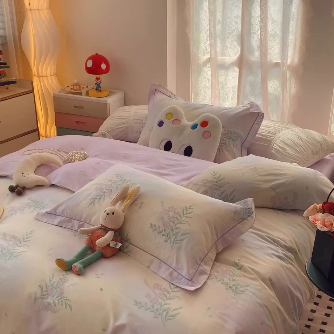 91家纺网 家纺一手货源 找家纺 莱豫家纺 2025新款小清新全棉纯棉四件套 芳华