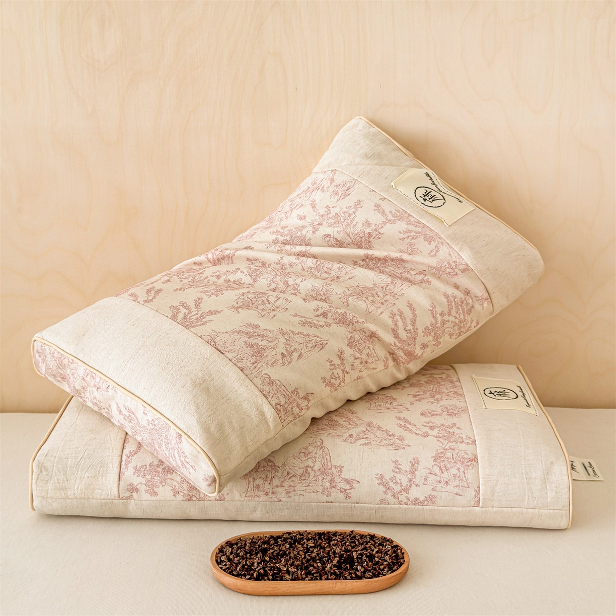 91家纺网 家纺一手货源 找家纺 麦肯锡 2025新款棉麻古朴荞麦助眠枕  枕头枕芯 田园粉/对