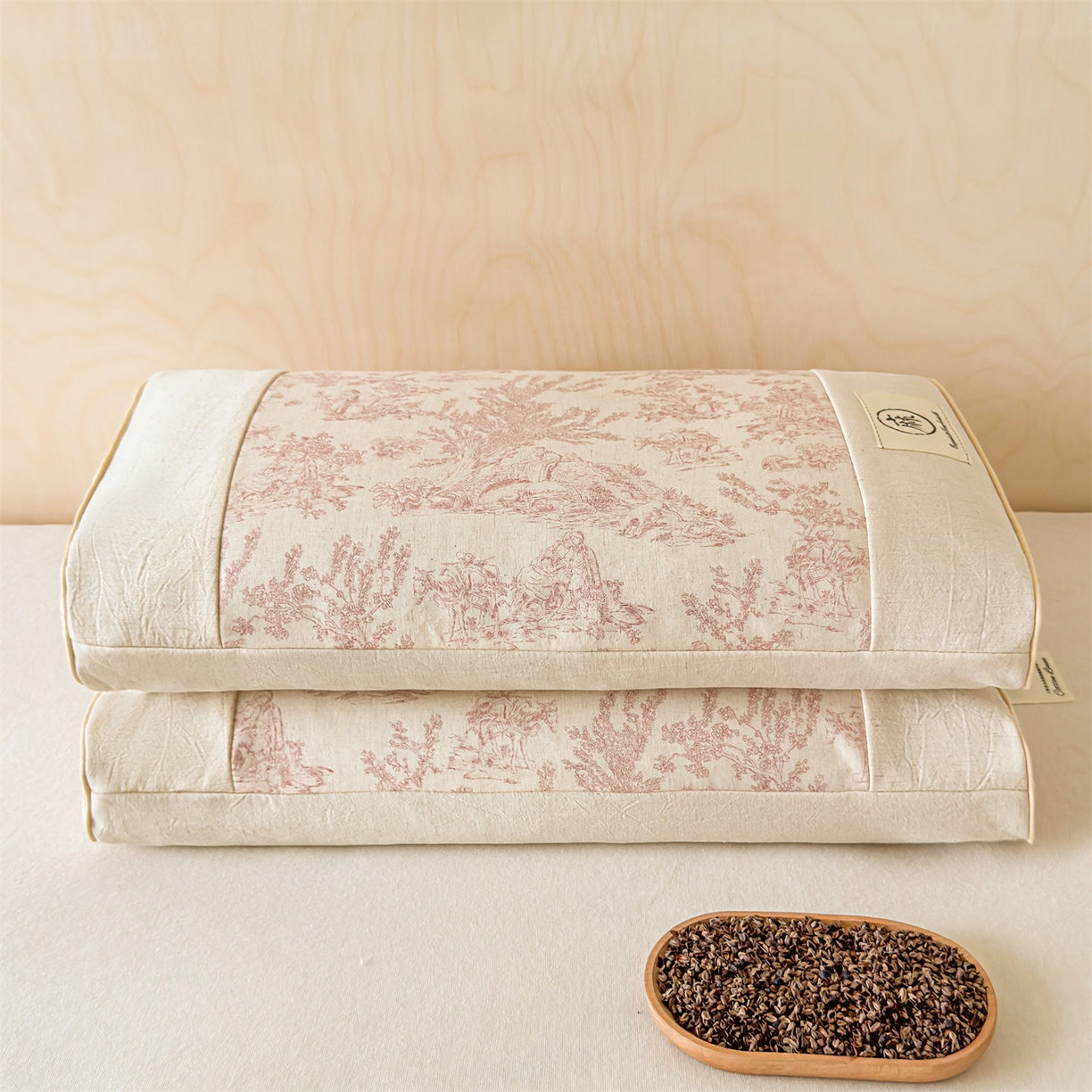 91家纺网 家纺一手货源 找家纺 麦肯锡 2025新款棉麻古朴荞麦助眠枕  枕头枕芯 田园粉/对